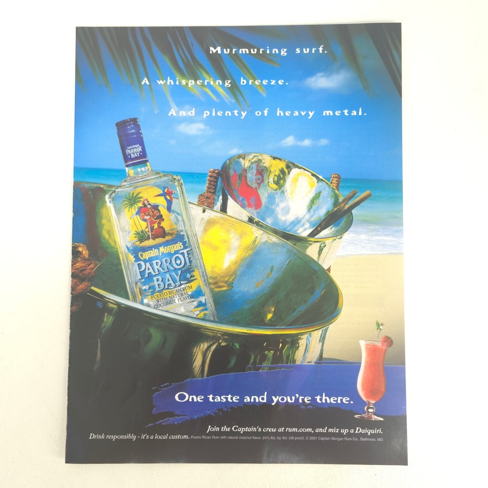 Captain Morgan Parrot Bay Print Ad Y2K Coconut Rum Tropical Home Bar Wall Decor